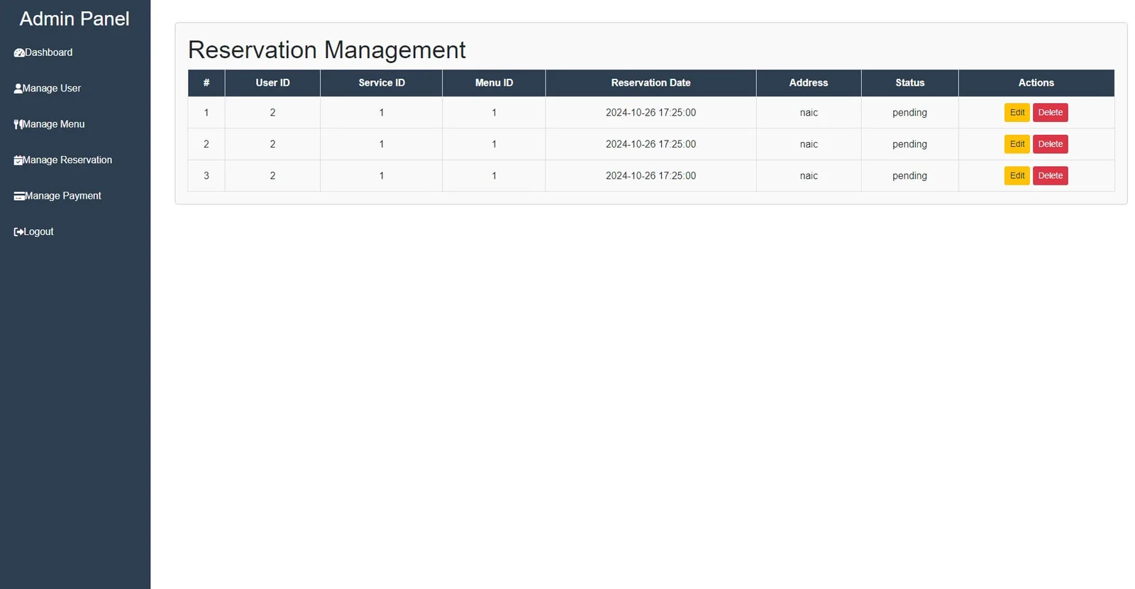 Gerlys Catering Reservation screenshot 2