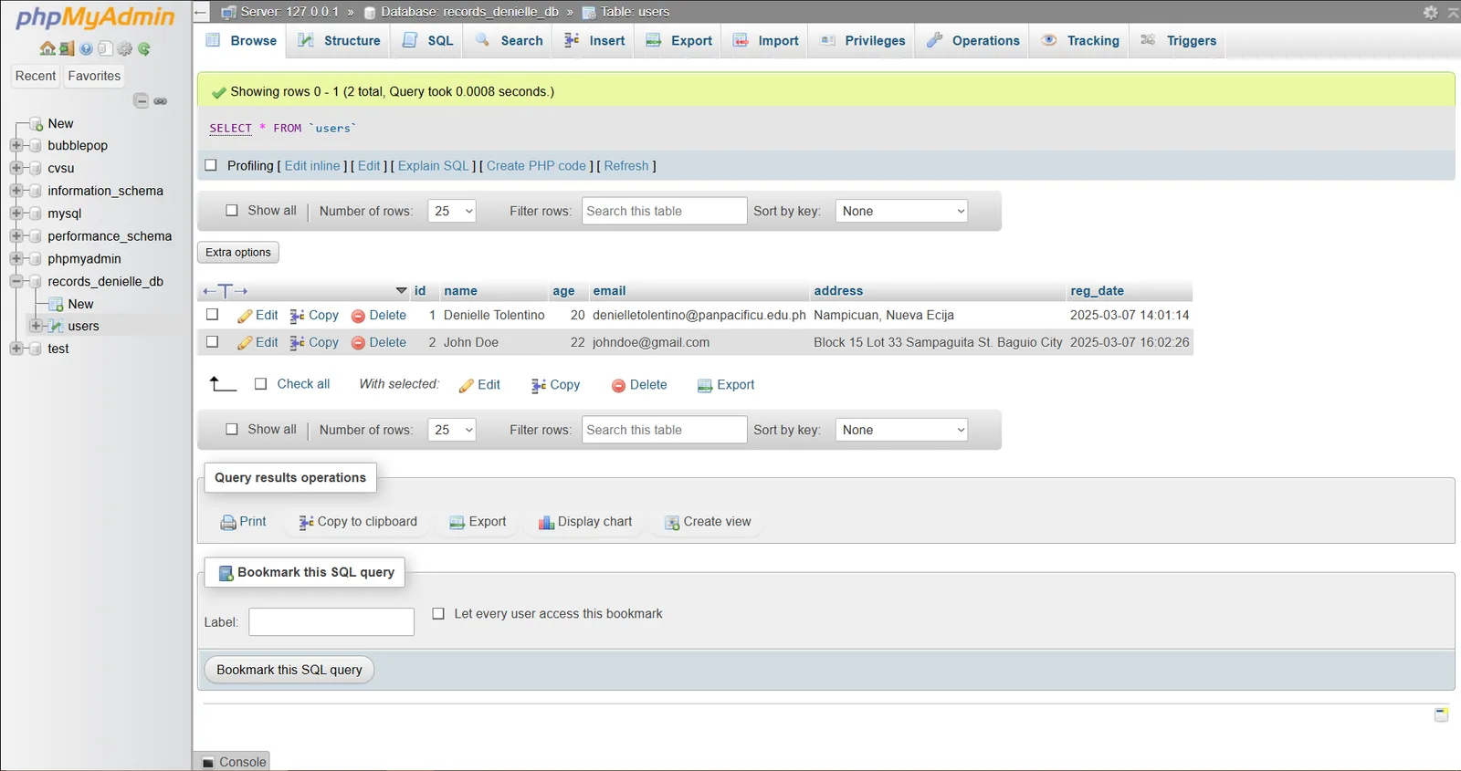 User Records System screenshot 2