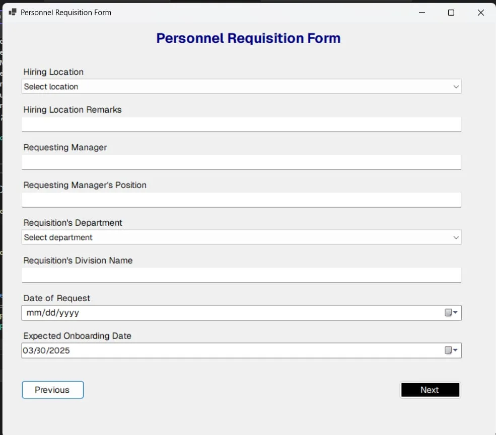 Personnel Requisition Form screenshot 2