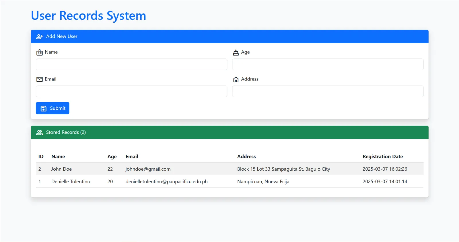 User Records System screenshot 2